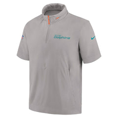 Miami Dolphins 2024 Sideline Coach Short Sleeve Half-Zip Hoodie Jacket - Gray sale