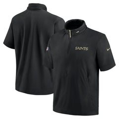 New Orleans Saints 2024 Sideline Coach Short Sleeve Half-Zip Hoodie Jacket - Black discount