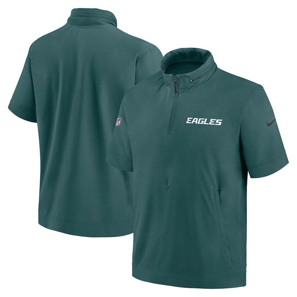 Philadelphia Eagles 2024 Sideline Coach Short Sleeve Half-Zip Hoodie Jacket - Midnight Green sale