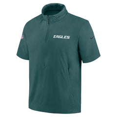 Philadelphia Eagles 2024 Sideline Coach Short Sleeve Half-Zip Hoodie Jacket - Midnight Green sale