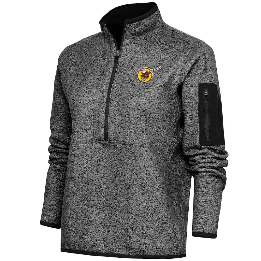 San Diego Padres Antigua Women's Cooperstown Logo Fortune Quarter-Zip Pullover Jacket Heather Black