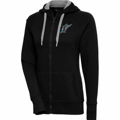 Florida Marlins Antigua Women's Cooperstown Collection Victory Raglan Full-Zip Hoodie Black