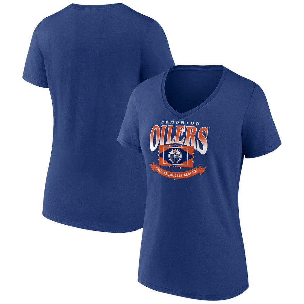 Edmonton Oilers Women's Slapshot V-Neck T-Shirt - Navy T-shirts