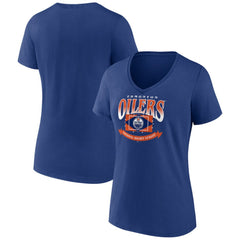 Edmonton Oilers Women's Slapshot V-Neck T-Shirt - Navy T-shirts