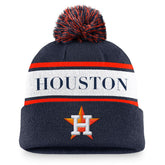 Houston Astros Team Stripe Peak Cuffed Knit Hat with Pom Navy