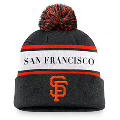 San Francisco Giants Team Stripe Peak Cuffed Knit Hat with Pom Black