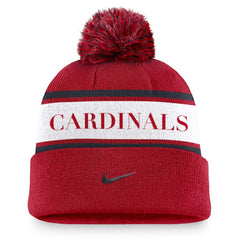 St. Louis Cardinals Team Stripe Peak Cuffed Knit Hat with Pom Red