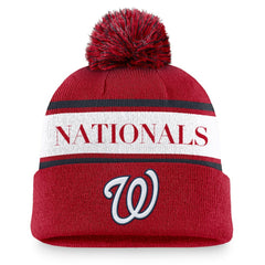 Washington Nationals Team Stripe Peak Cuffed Knit Hat with Pom Red