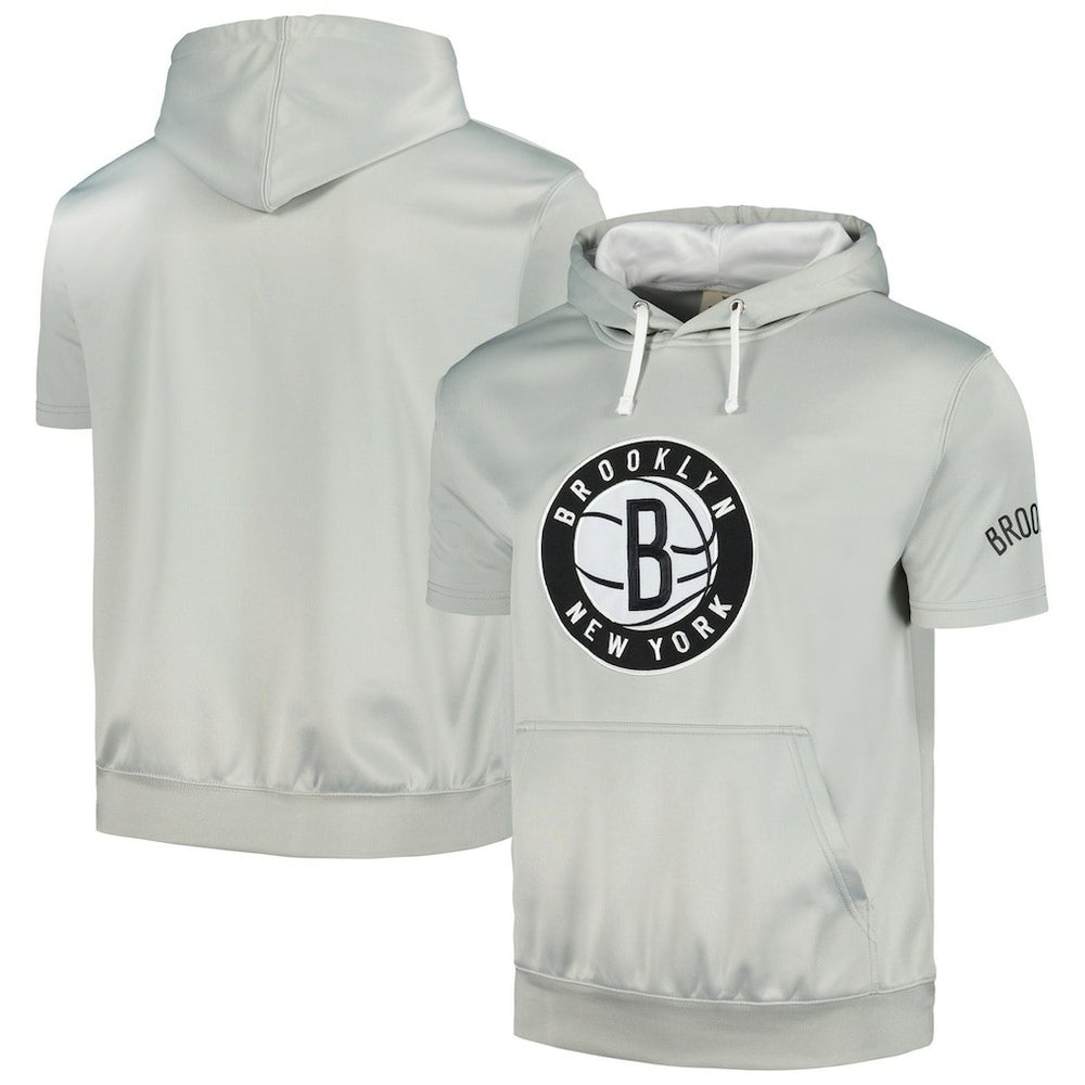 Brooklyn Nets Short Sleeve Pullover Hoodie - Silver/White for sale