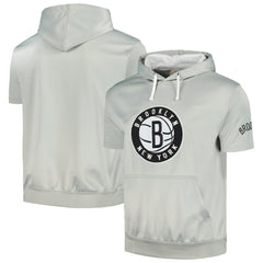 Brooklyn Nets Short Sleeve Pullover Hoodie - Silver/White for sale