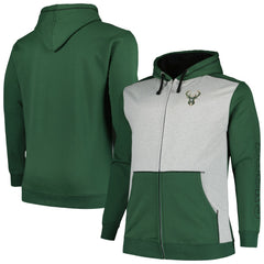 Milwaukee Bucks Big & Tall Contrast Pieced Stitched Full-Zip Hoodie - Hunter Green/Heather Gray outlet
