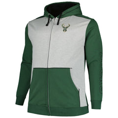 Milwaukee Bucks Big & Tall Contrast Pieced Stitched Full-Zip Hoodie - Hunter Green/Heather Gray outlet