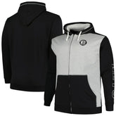 Brooklyn Nets Big & Tall Contrast Pieced Stitched Full-Zip Hoodie - Black/Heather Gray online