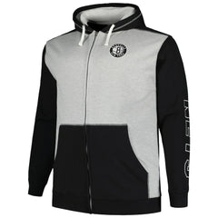 Brooklyn Nets Big & Tall Contrast Pieced Stitched Full-Zip Hoodie - Black/Heather Gray online