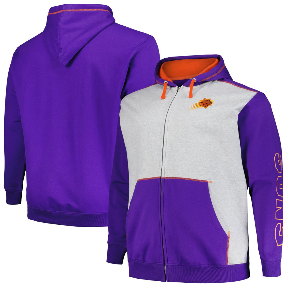 Phoenix Suns Big & Tall Contrast Pieced Stitched Full-Zip Hoodie - Purple/Heather Gray for sale