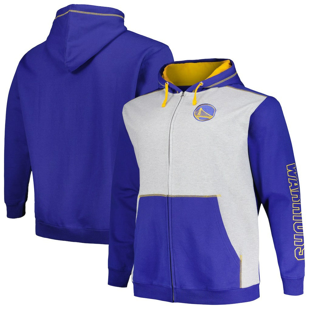 Golden State Warriors Big & Tall Contrast Pieced Stitched Full-Zip Hoodie sale - Royal/Heather Gray outlet
