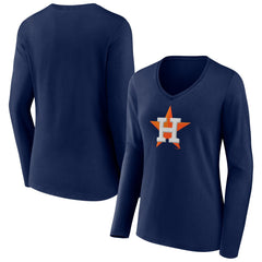 Houston Astros Women's Official Logo V-Neck Long Sleeve T-Shirt Navy