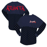 Atlanta Braves Women's Checker Print Long Sleeve T-Shirt Navy