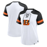 Cincinnati Bengals Women's Foiled Primary Lace-Up T-Shirt - White/Black for sale