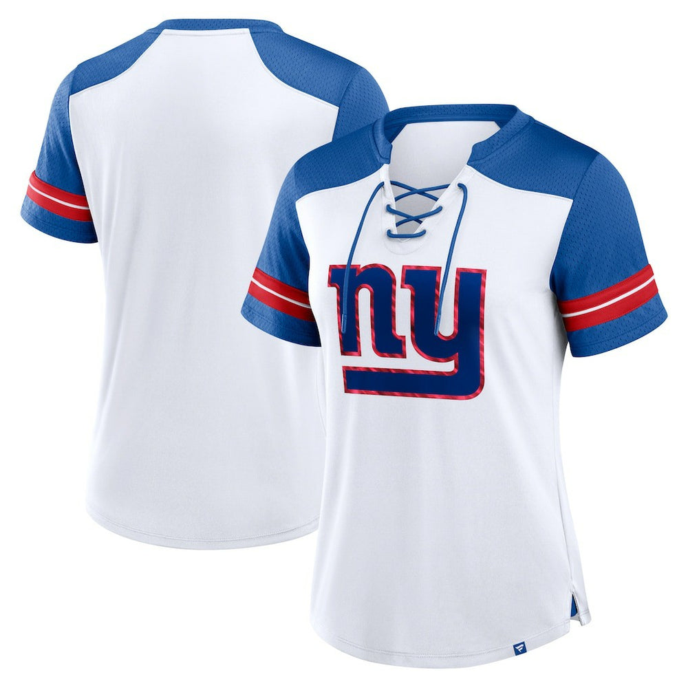 New York Giants Women's Foiled Primary Lace-Up T-Shirt - White/Royal cheap