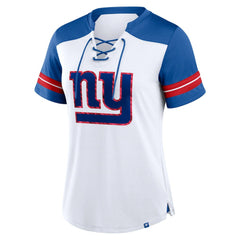 New York Giants Women's Foiled Primary Lace-Up T-Shirt - White/Royal cheap