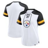 Pittsburgh Steelers Women's Foiled Primary Lace-Up T-Shirt - White/Black online