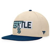 Seattle Kraken Fanatics Goalaso Snapback Hat - Cream/Deep Sea Blue Hats