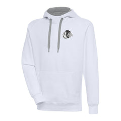 Chicago Blackhawks Antigua Metallic Logo Victory Pullover Hoodie - White Hoodies