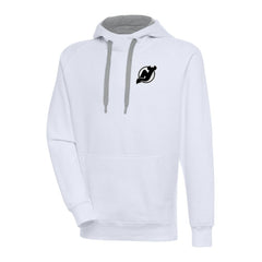 New Jersey Devils Antigua Metallic Logo Victory Pullover Hoodie - White Jerseys