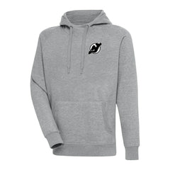 New Jersey Devils Antigua Metallic Logo Victory Pullover Hoodie - Heather Gray Jerseys