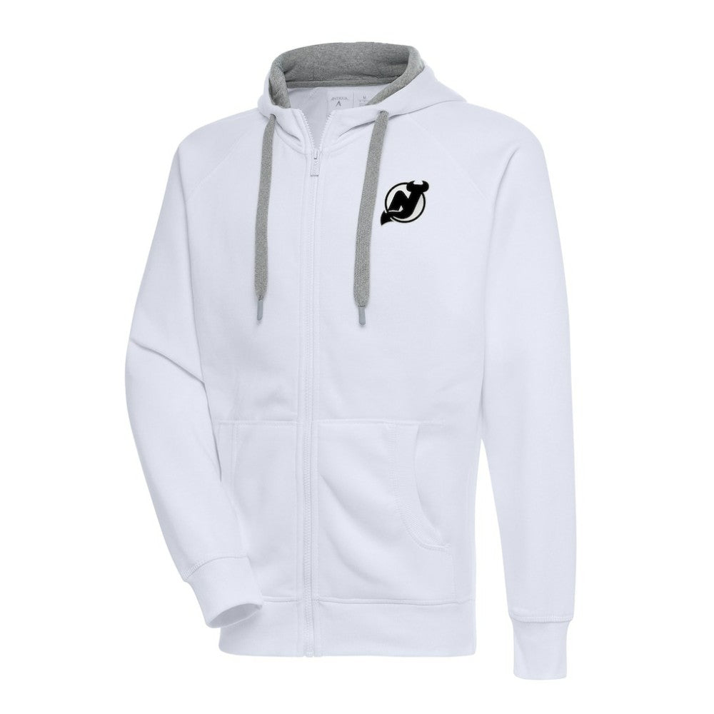 New Jersey Devils Antigua Metallic Logo Victory Full-Zip Hoodie - White Jerseys