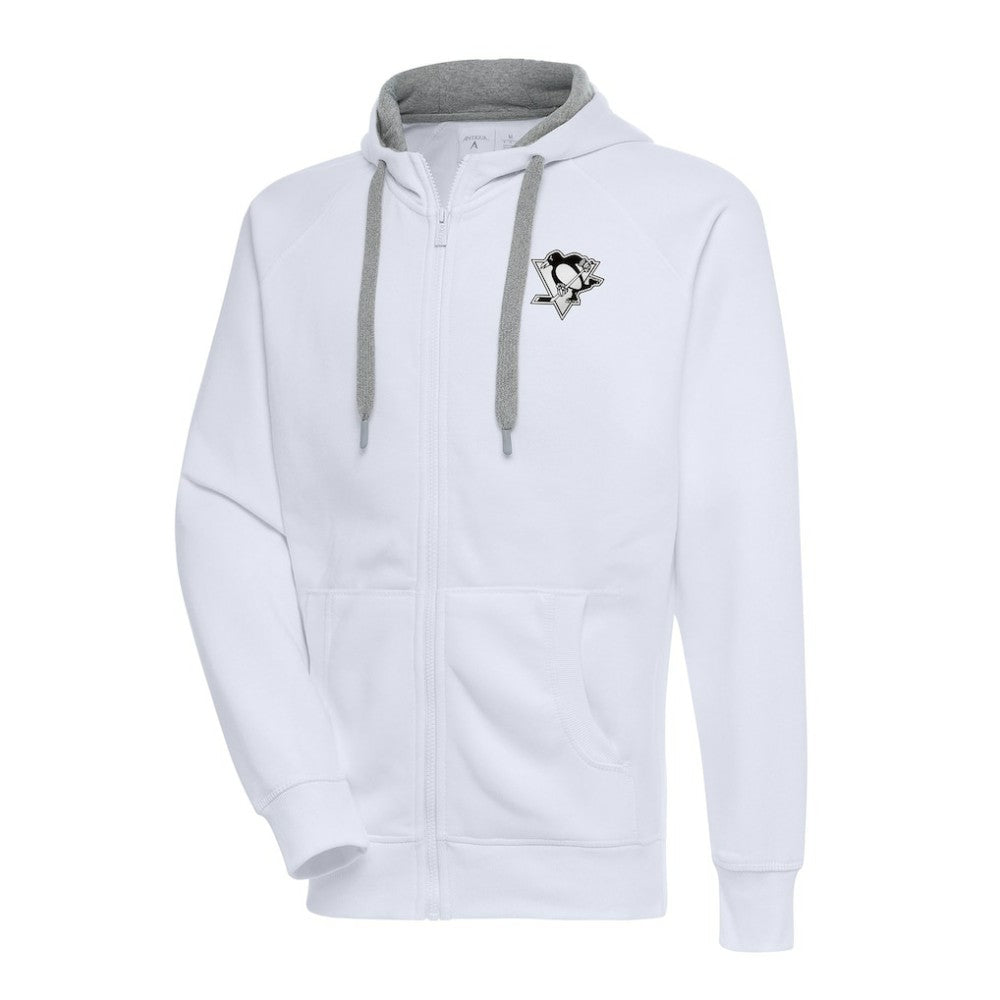 Pittsburgh Penguins Antigua Metallic Logo Victory Full-Zip Hoodie - White Hoodies
