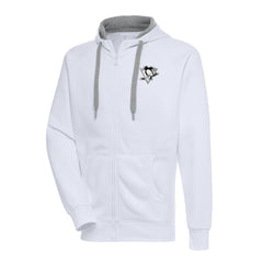 Pittsburgh Penguins Antigua Metallic Logo Victory Full-Zip Hoodie - White Hoodies