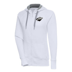 Minnesota Wild Antigua Women's Metallic Logo Victory Full-Zip Hoodie - White Hoodies