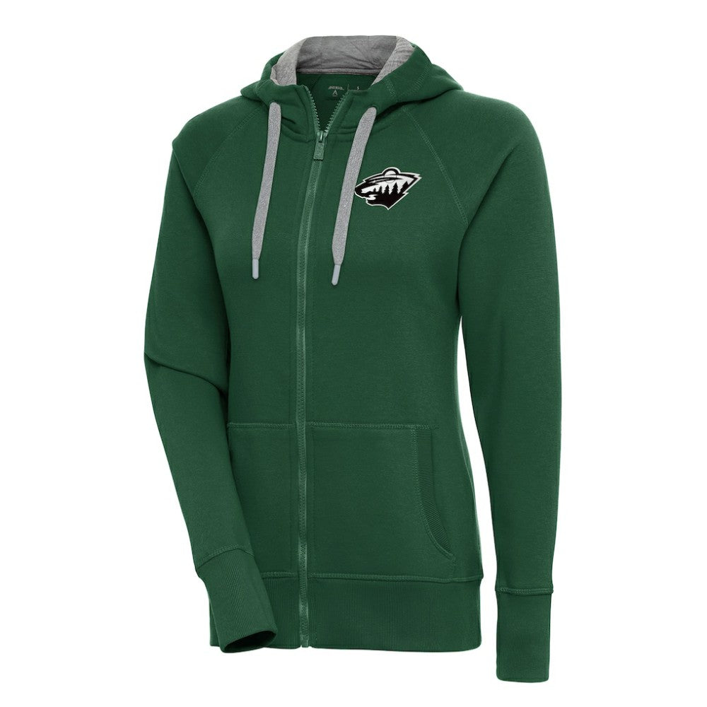 Minnesota Wild Antigua Women's Metallic Logo Victory Full-Zip Hoodie - Green Hoodies