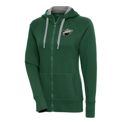 Minnesota Wild Antigua Women's Metallic Logo Victory Full-Zip Hoodie - Green Hoodies
