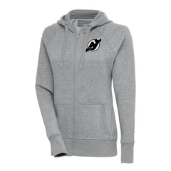 New Jersey Devils Antigua Women's Metallic Logo Victory Full-Zip Hoodie - Heather Gray Jerseys