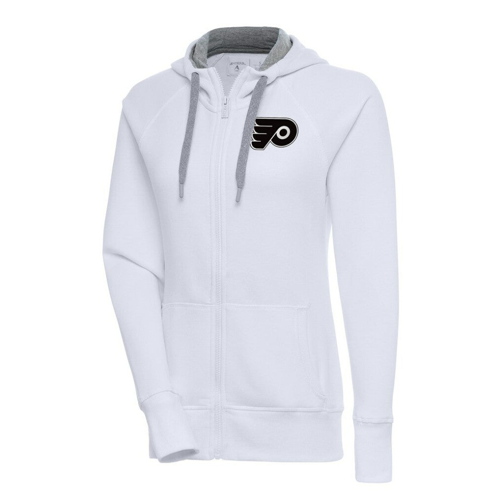Philadelphia Flyers Antigua Women's Metallic Logo Victory Full-Zip Hoodie - White Hoodies