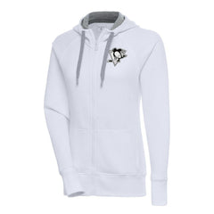 Pittsburgh Penguins Antigua Women's Metallic Logo Victory Full-Zip Hoodie - White Hoodies