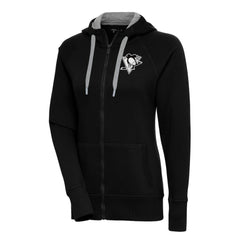 Pittsburgh Penguins Antigua Women's Metallic Logo Victory Full-Zip Hoodie - Black Hoodies