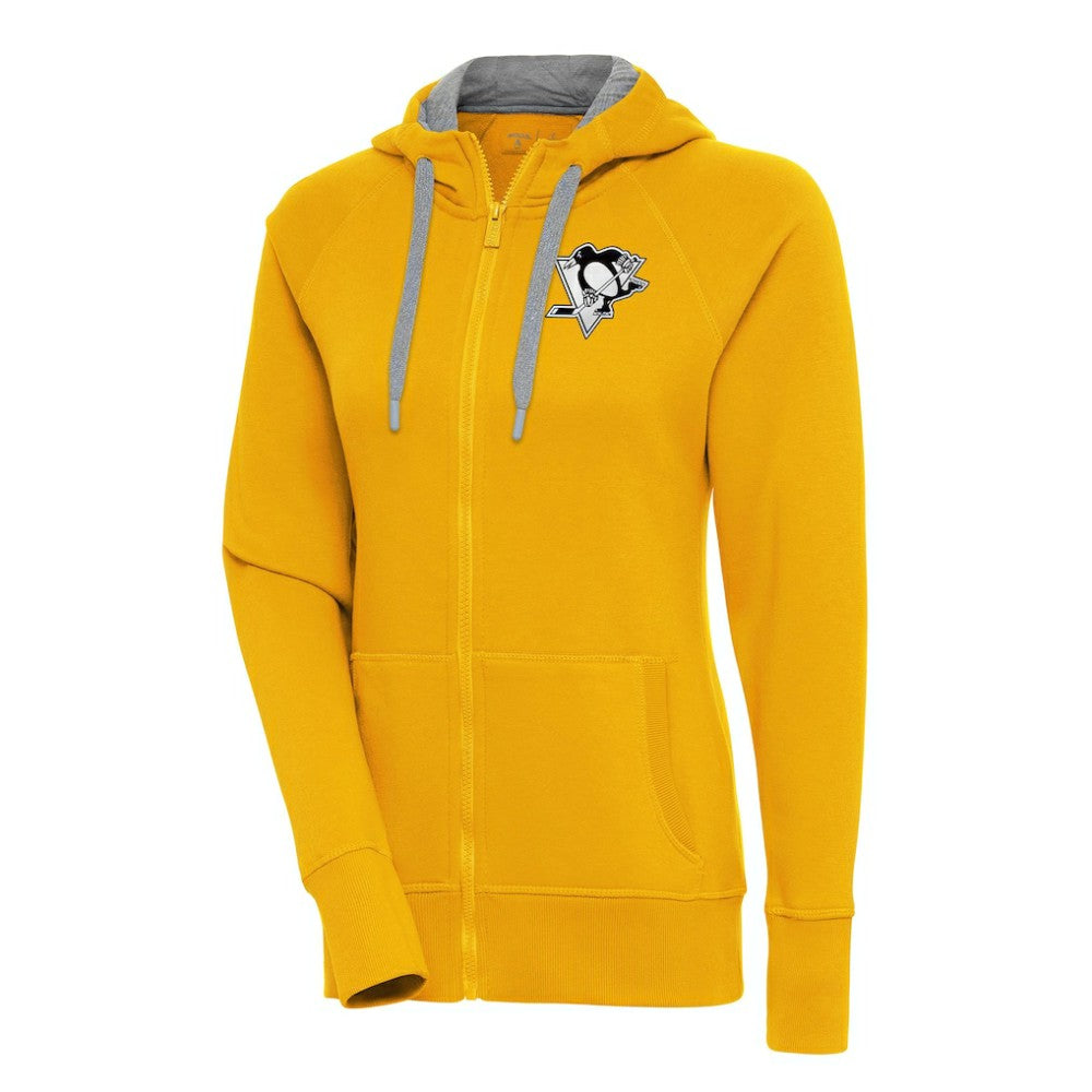 Pittsburgh Penguins Antigua Women's Metallic Logo Victory Full-Zip Hoodie - Gold Hoodies