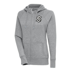 Seattle Kraken Antigua Women's Metallic Logo Victory Full-Zip Hoodie - Heather Gray Hoodies