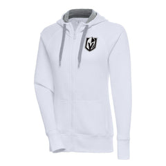 Vegas Golden Knights Antigua Women's Metallic Logo Victory Full-Zip Hoodie - White Hoodies
