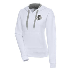 Chicago Blackhawks Antigua Women's Metallic Logo Victory Pullover Hoodie - White Hoodies