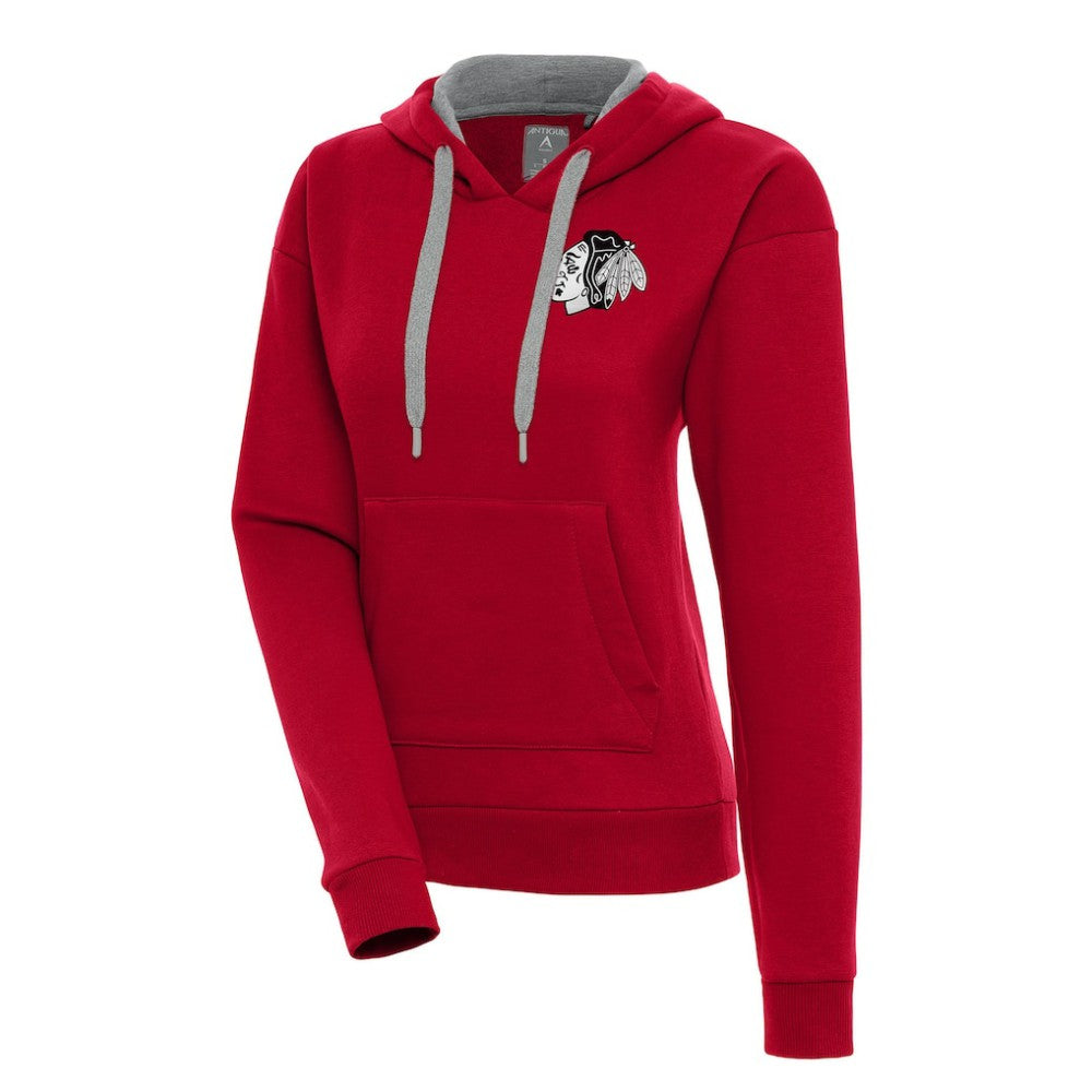 Chicago Blackhawks Antigua Women's Metallic Logo Victory Pullover Hoodie - Red Hoodies
