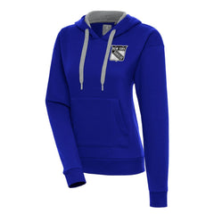 New York Rangers Antigua Women's Metallic Logo Victory Pullover Hoodie - Blue Hoodies
