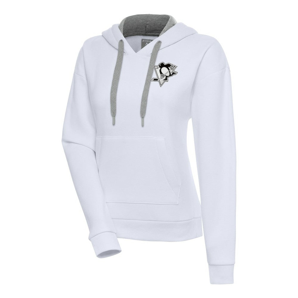 Pittsburgh Penguins Antigua Women's Metallic Logo Victory Pullover Hoodie - White Hoodies