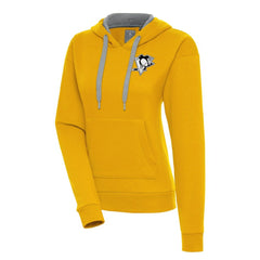 Pittsburgh Penguins Antigua Women's Metallic Logo Victory Pullover Hoodie - Gold Hoodies