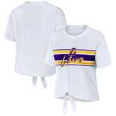 Los Angeles Lakers WEAR by Erin Andrews Women's Tie-Front T-Shirt - White on sale