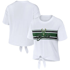 Milwaukee Bucks WEAR by Erin Andrews Women's Tie-Front T-Shirt - White shop